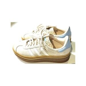 Adidas Gazelle Platform Sneakers Cream Blue Womens Size 5 Suede Upper Gum Design